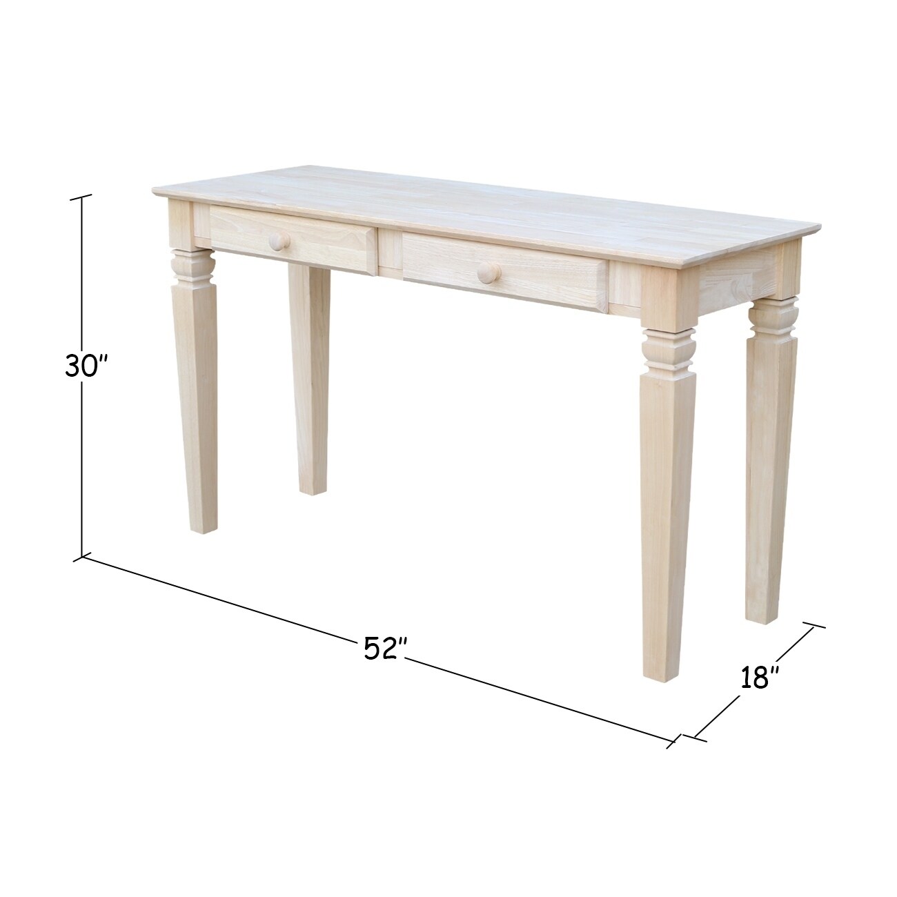Unfinished Solid Parawood Java 2 Drawer Sofa Table