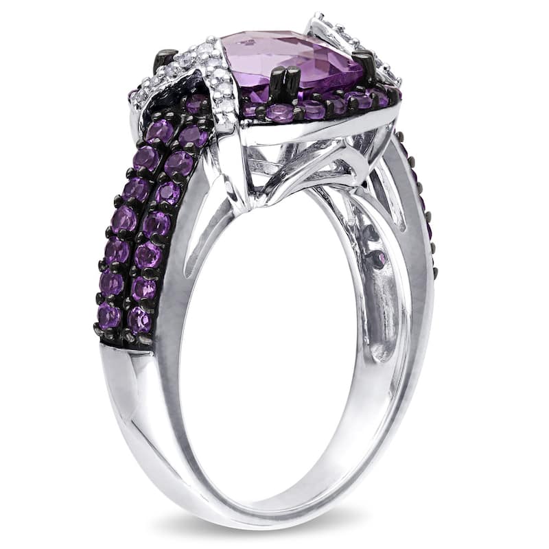 Miadora Sterling Silver Amethyst 1/6ct TDW Diamond Ring (HI, I2I3)