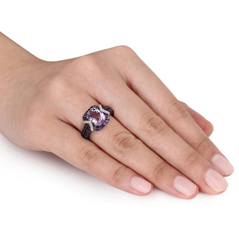 Miadora Sterling Silver Amethyst 1/6ct TDW Diamond Ring (HI, I2I3)