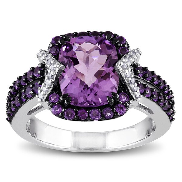 Miadora Sterling Silver Amethyst and 1/6ct TDW Diamond Ring (H-I, I2-I3)