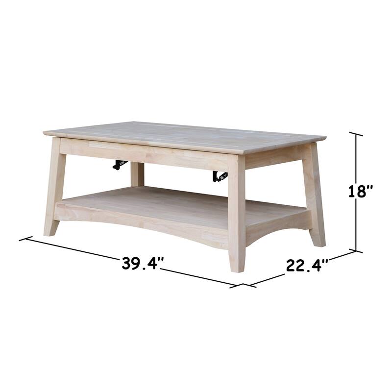 Unfinished Solid Parawood Bombay Tall Lift-top Coffee Table