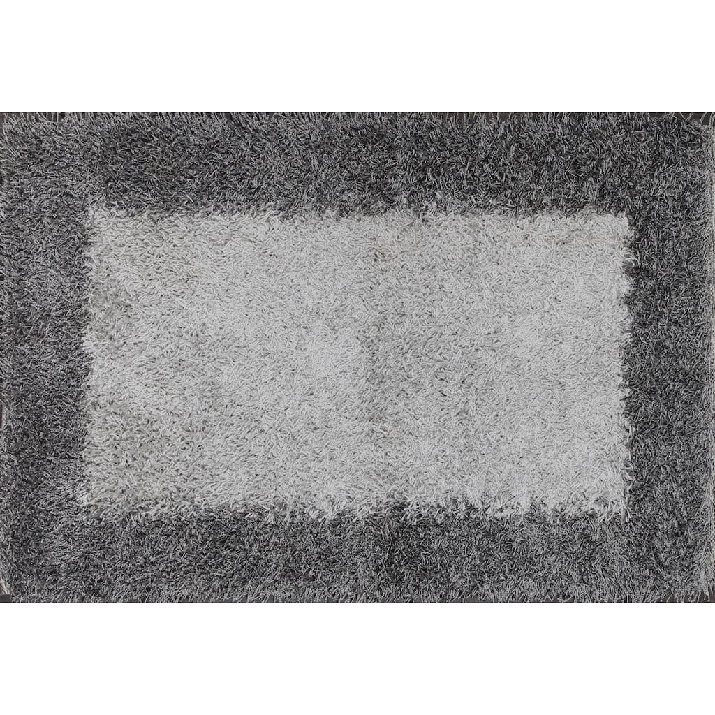 Grey and Black Bordered Shag Rug