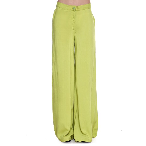 Shop Handmade Global Desi Women's Boho Solid Lime Green Wide Leg Pants ...