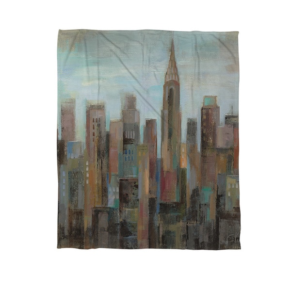 Thumbprintz Cityscape at Dawn Coral Fleece Throw