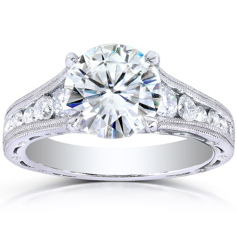 Kobelli 2.4 Carats Moissanite & Natural Diamond 14k Solid White Channel Vintage Half Eternity Winter Engagement Ring