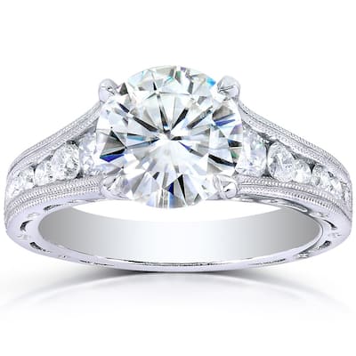 Kobelli 2.4 Carats Moissanite & Natural Diamond 14k Solid White Channel Vintage Half Eternity Winter Engagement Ring