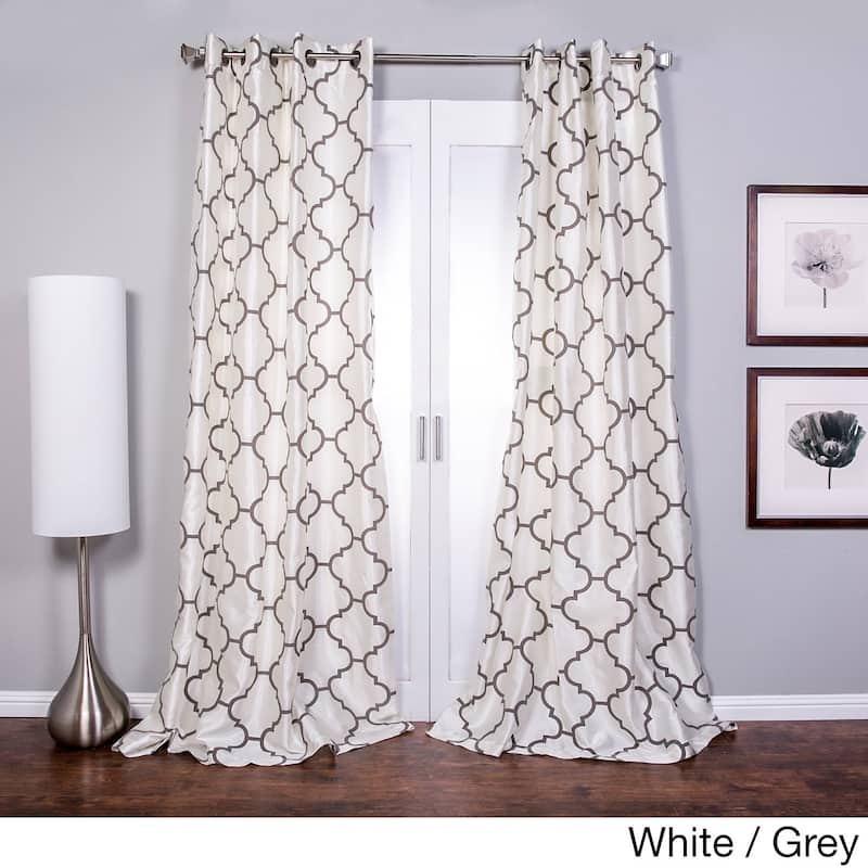 Lambrequin Morocco Flocked Faux Silk Grommet-top 96-inch Curtain Panel - Grey - 52 X 96