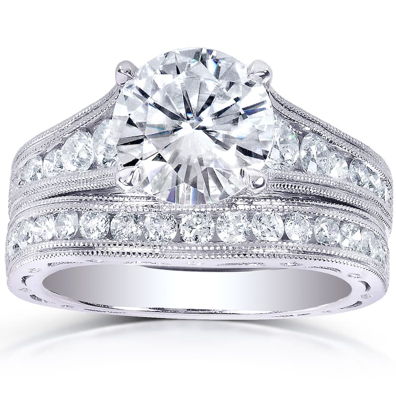 Annello by Kobelli 14k White Gold 1 7/8ct TGW Moissanite and 7/8ct TDW Diamond Bridal Set