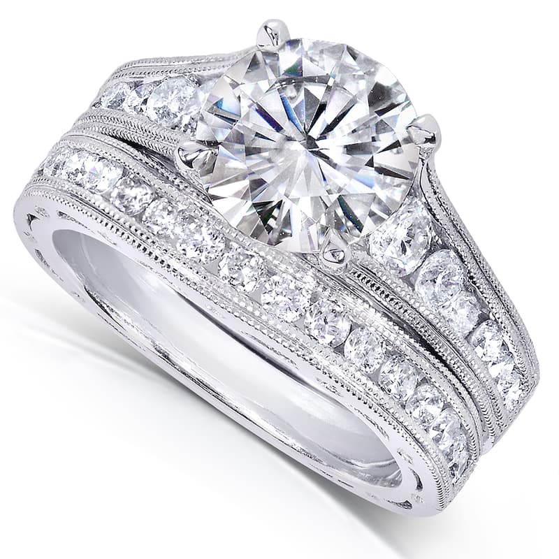 Annello by Kobelli 14k White Gold 1 7/8ct TGW Moissanite and 7/8ct TDW Diamond Bridal Set
