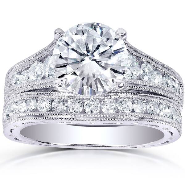 slide 1 of 8, Annello by Kobelli 14k White Gold 1 7/8ct TGW Moissanite and 7/8ct TDW Diamond Bridal Set