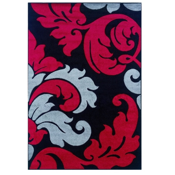 Linon Corfu Collection Black/ Red Area Rug (8' x 10'3) - 8' x 10'3