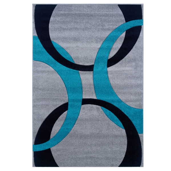 Linon Corfu Collection Grey/ Turquoise Area Rug - 5' x 7'7