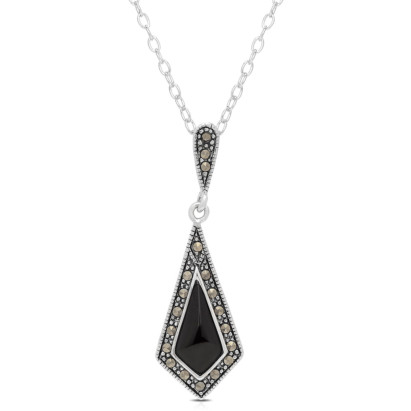 Dolce Giavonna Silverplated Black Onyx and Marcasite Necklace