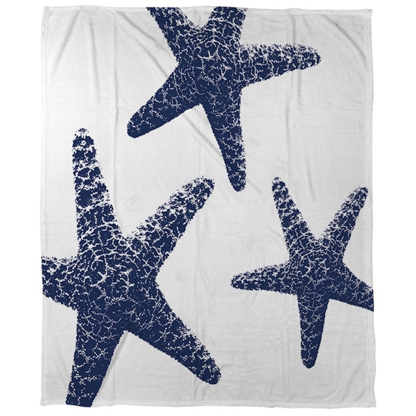 Shop Nautical Nonsense Blue White Starfish Coral Fleece Throw - Free ...