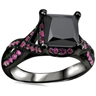 18k Black Gold 1 5/8ct TDW Black Diamond and Pink Sapphire Ring