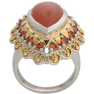 Shop Sterling Silver Peach Moonstone and Hessonite Garnet Ring - Free ...