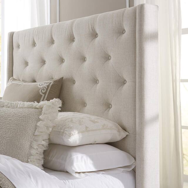 Wingback Button Tufted Cream Queen Size Upholstered Headboard