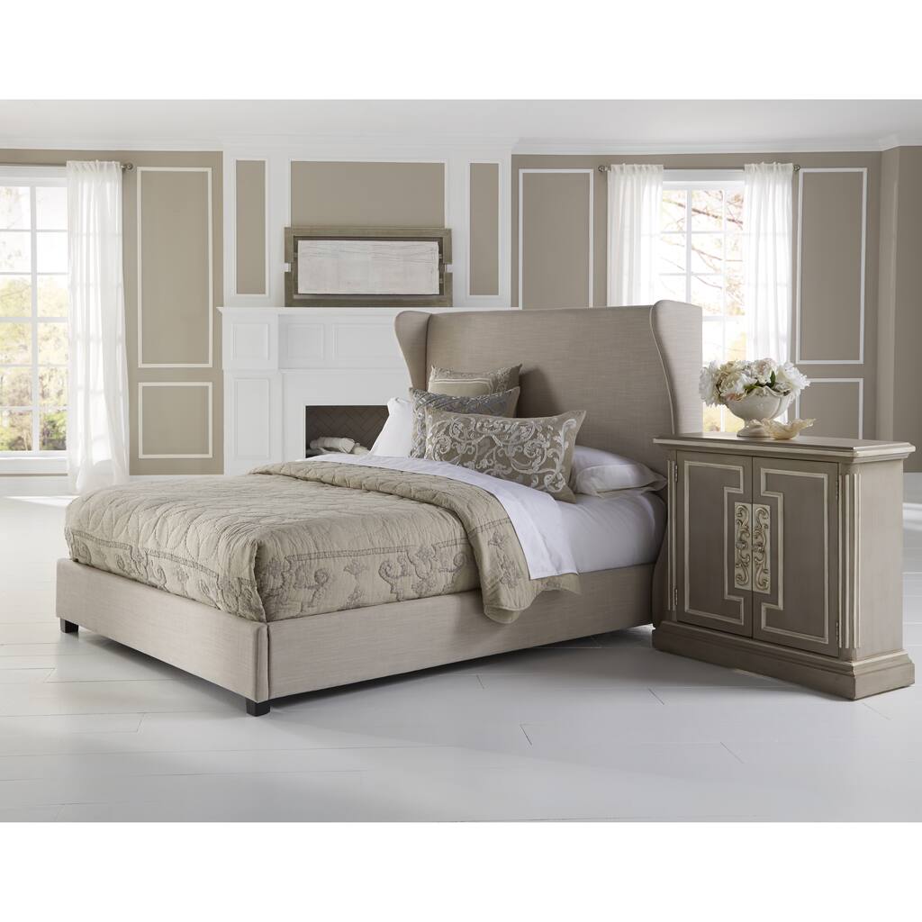 Wingback Cream Queen Size Upholstered Bed