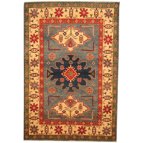 Shop Handmade Herat Oriental Afghan Kazak Blue/ Beige Wool Rug 4'3 x