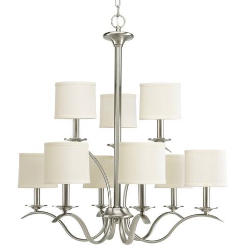 Inspire Collection 9-Light Brushed Nickel Off-White Linen Shade Traditional Chandelier Light - N/A