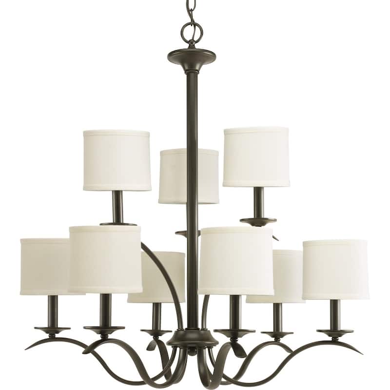 Inspire Collection 9-Light Antique Bronze Off-White Linen Shade Traditional Chandelier Light