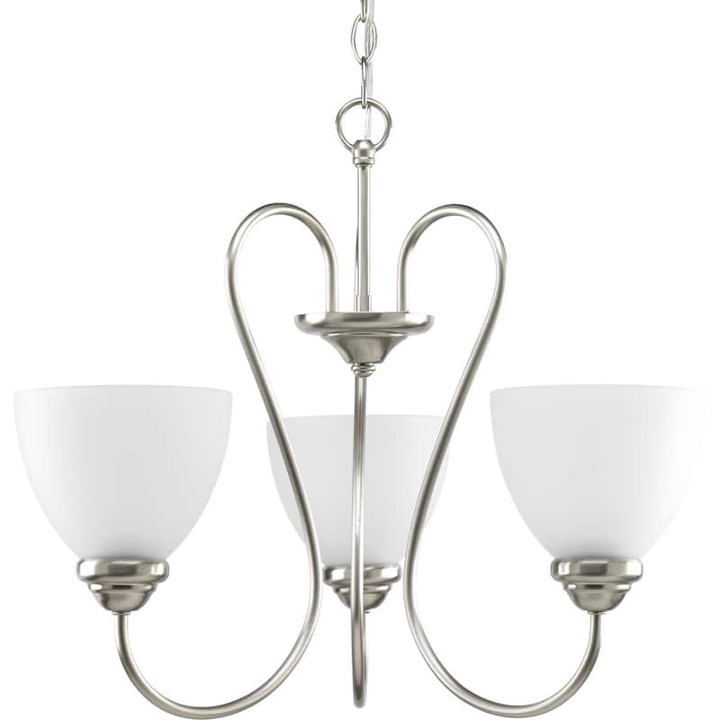 Heart Collection 3-Light Brushed Nickel Etched Glass Farmhouse Chandelier Light - N/A