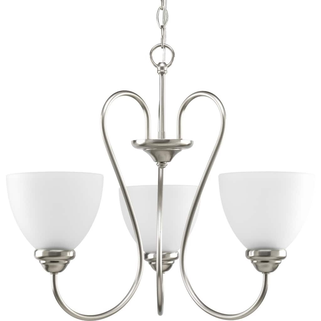 Heart Collection 3-Light Brushed Nickel Etched Glass Farmhouse Chandelier Light - N/A