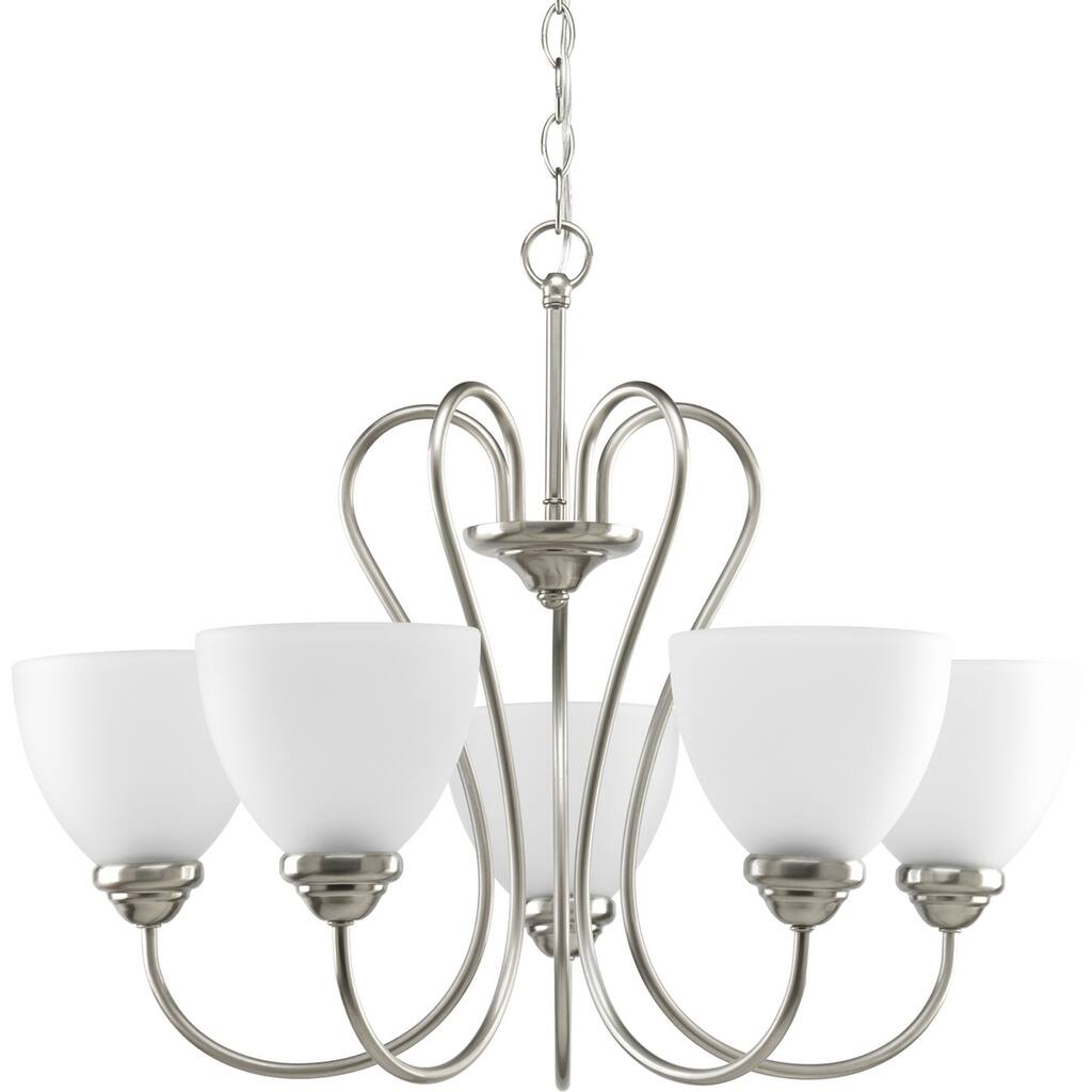 Heart Collection 5-Light Brushed Nickel Etched Glass Farmhouse Chandelier Light