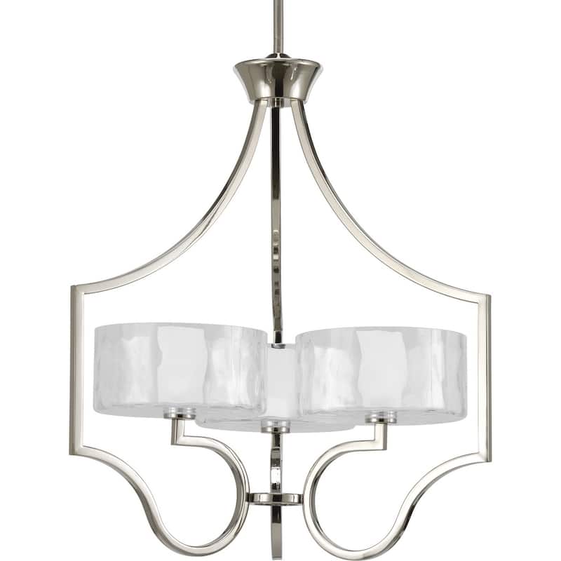 Caress Collection 3-Light Polished Nickel Clear Water Glass Luxe Chandelier Light