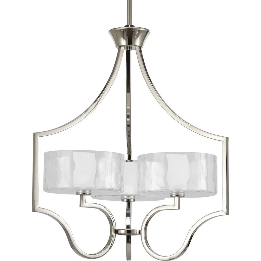 Caress Collection 3-Light Polished Nickel Clear Water Glass Luxe Chandelier Light