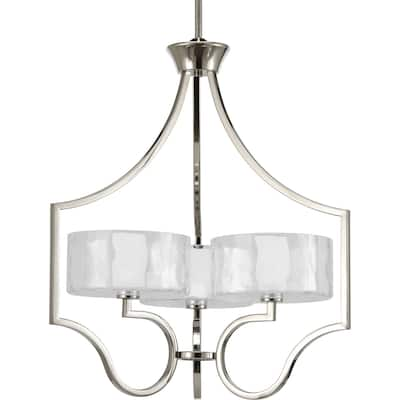 Caress Collection 3-Light Polished Nickel Clear Water Glass Luxe Chandelier Light - N/A