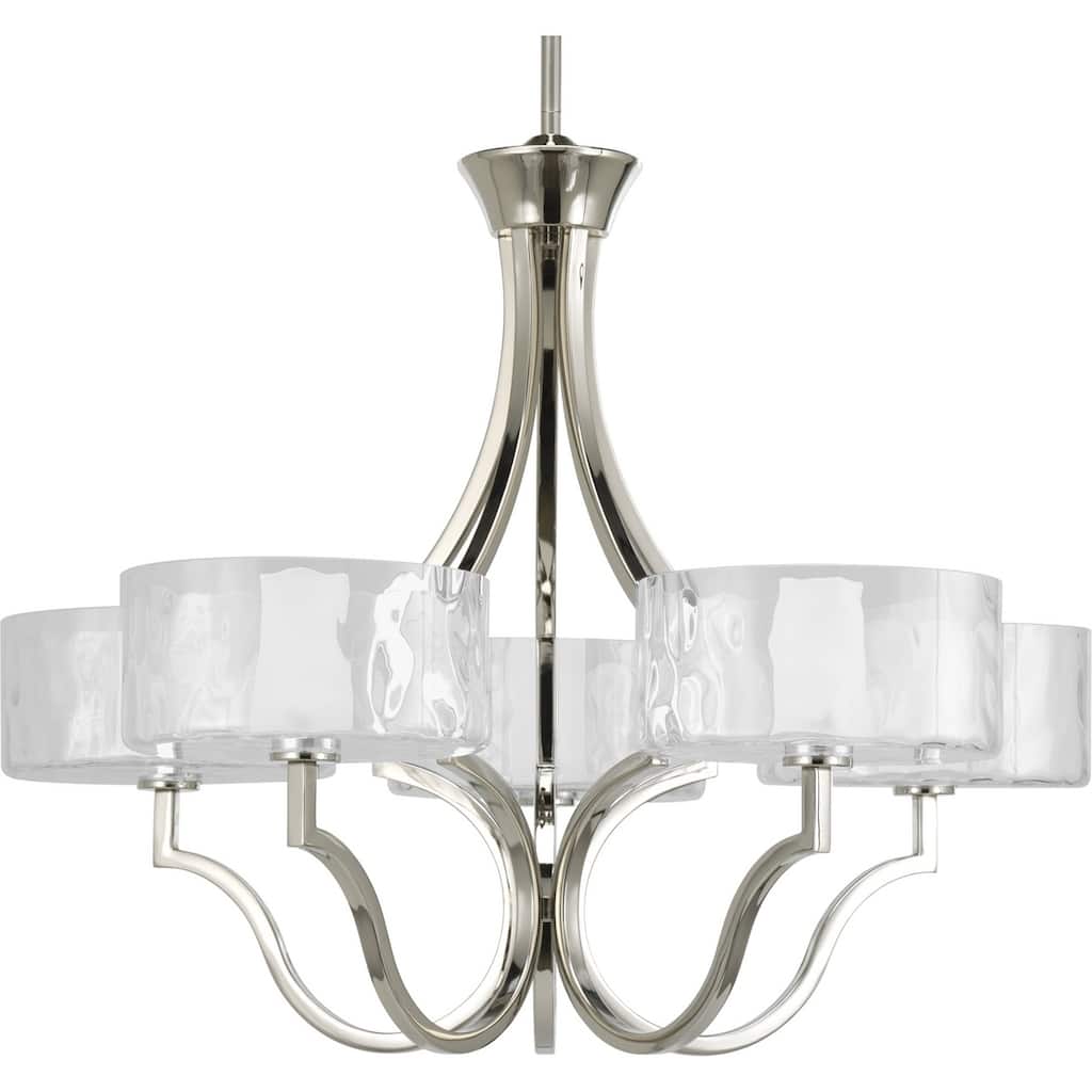 Caress Collection 5-Light Polished Nickel Clear Water Glass Luxe Chandelier Light
