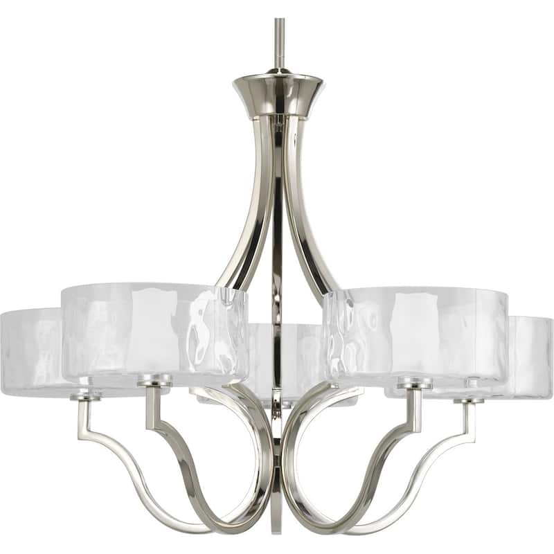 Caress Collection 5-Light Polished Nickel Clear Water Glass Luxe Chandelier Light