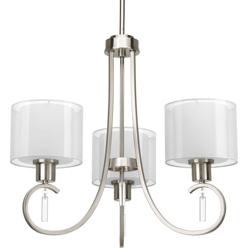 Invite Collection 3-Light Brushed Nickel White Silk Mylar Shade New Traditional Chandelier Light