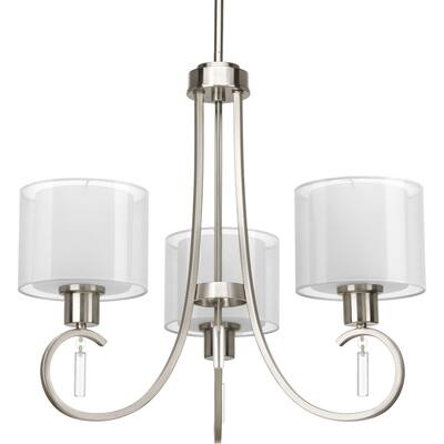 Invite Collection 3-Light Brushed Nickel White Silk Mylar Shade New Traditional Chandelier Light