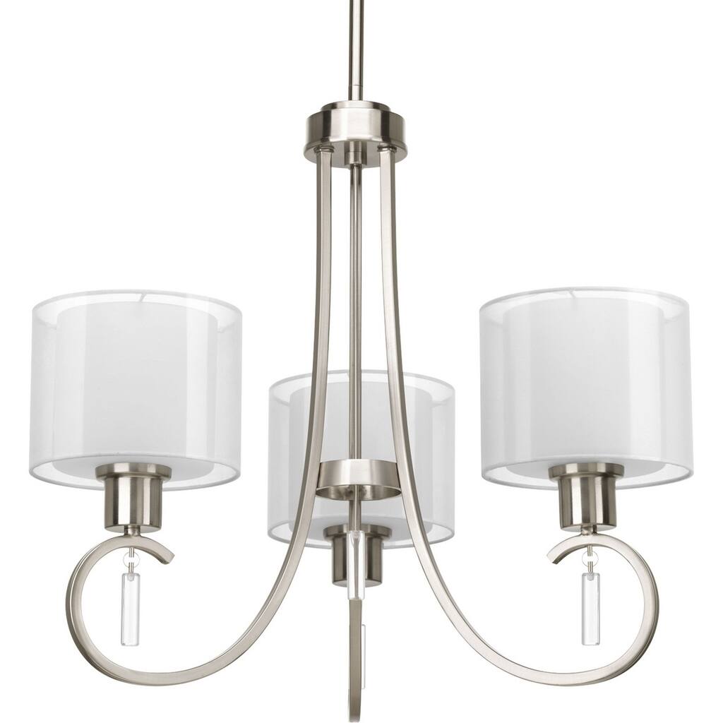 Invite Collection 3-Light Brushed Nickel White Silk Mylar Shade New Traditional Chandelier Light