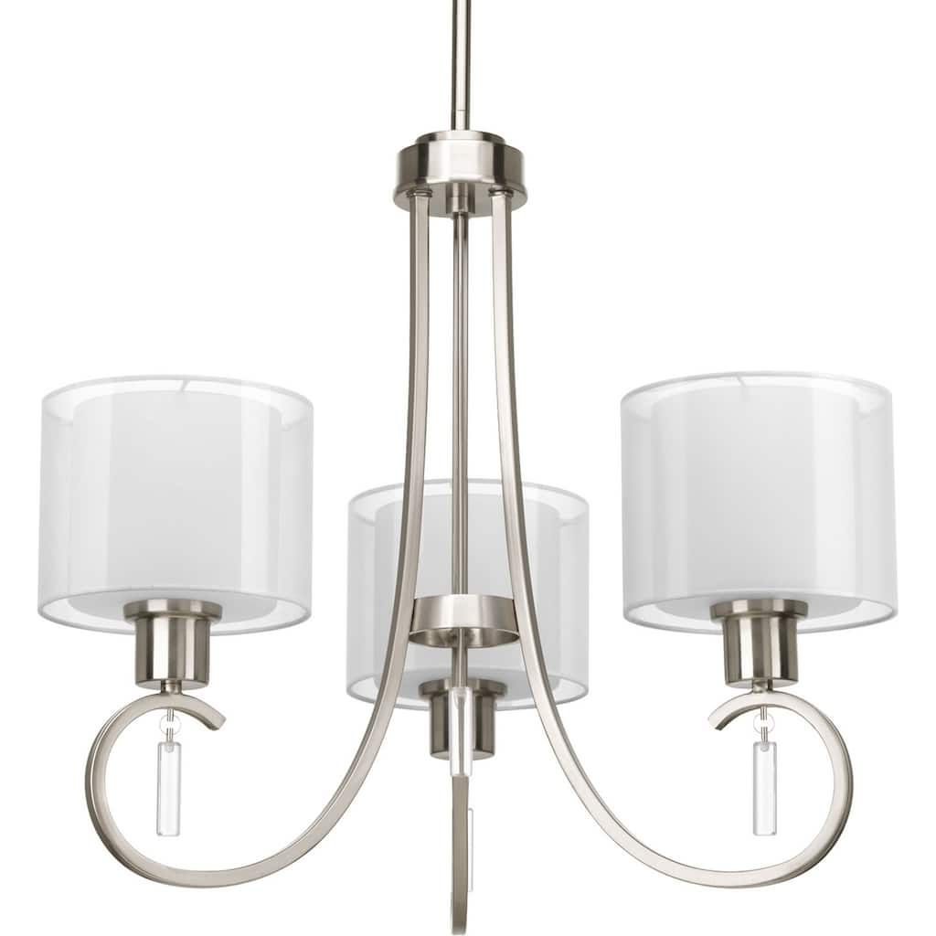 Invite Collection 3-Light Brushed Nickel White Silk Mylar Shade New Traditional Chandelier Light