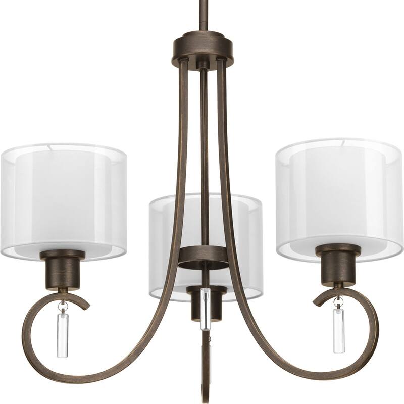 Invite Collection 3-Light Antique Bronze White Silk Mylar Shade New Traditional Chandelier Light