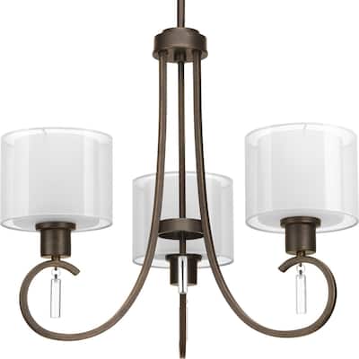 Invite Collection 3-Light Antique Bronze White Silk Mylar Shade New Traditional Chandelier Light