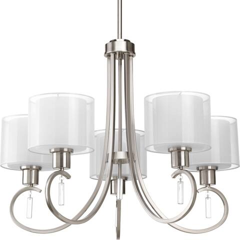 Invite Collection 5-Light Brushed Nickel White Silk Mylar Shade New Traditional Chandelier Light - N/A