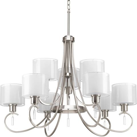Invite Collection 9-Light Brushed Nickel White Silk Mylar Shade New Traditional Chandelier Light - N/A