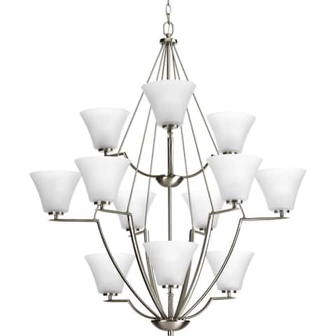 Bravo Collection 12-Light Brushed Nickel Etched Glass Modern Chandelier Light - N/A