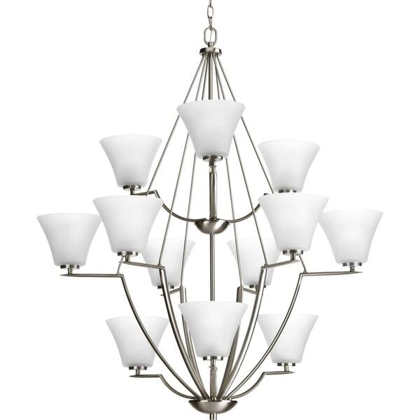 Progress Lighting Bravo Collection 12-Light Brushed Nickel Etched Glass Modern Chandelier Light