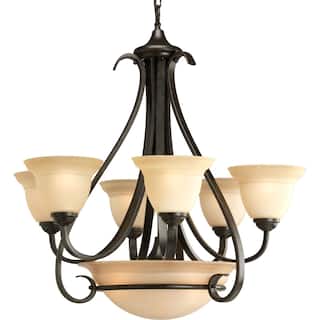 Torino Collection 6-Light Forged Bronze Tea-Stained Glass Transitional Chandelier Light - N/A
