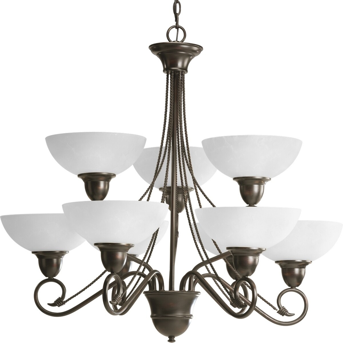 Progress Lighting Pavilion Collection 9-Light 2-Tier Antique Bronze Chandelier Lighting Fixture - N/A (Pavilion 9-light 2-tier Antique Bronze - Chandeliers For Bedrooms by Overstock.com