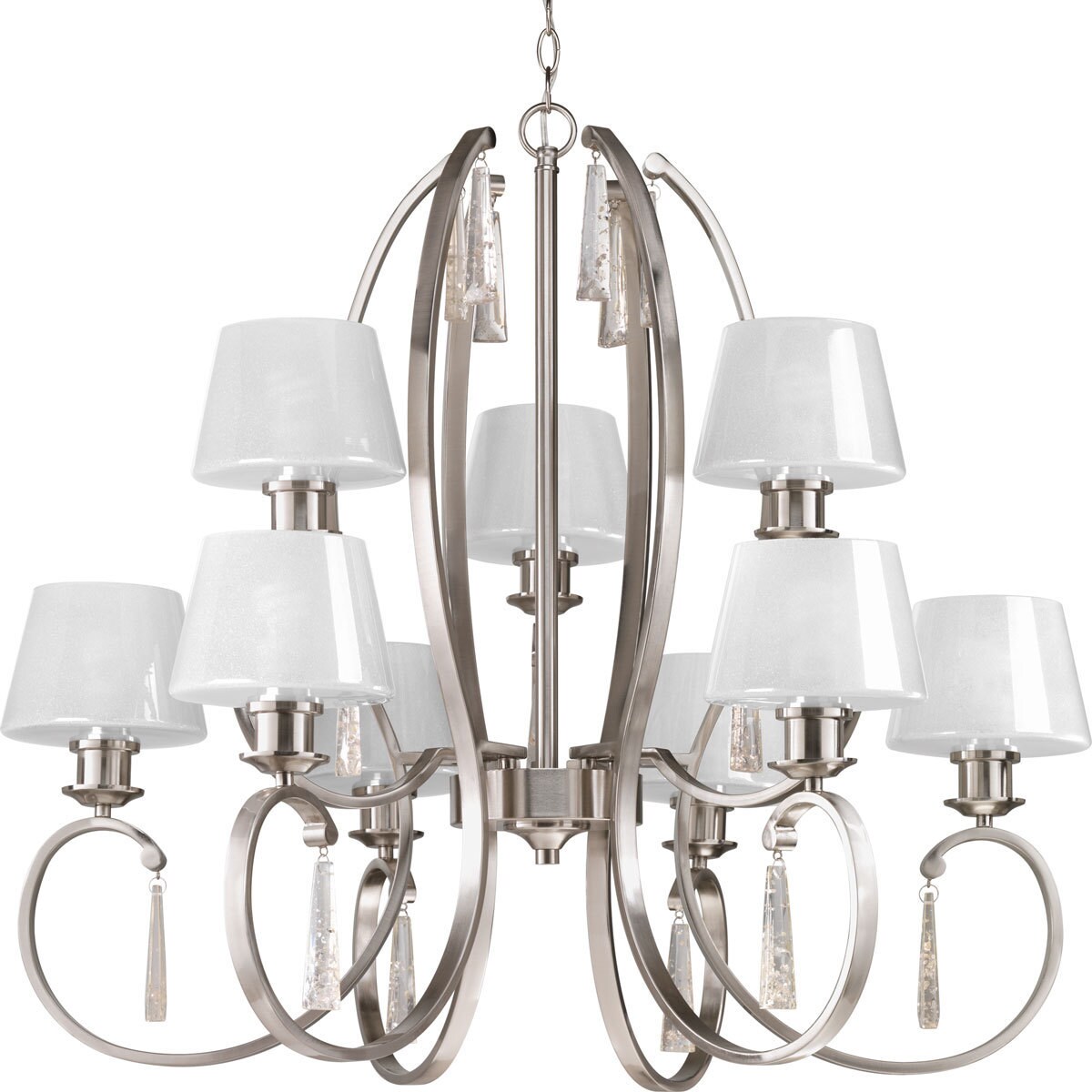 Progress Lighting Dazzle Collection 9-Light 2-Tier Brushed Nickel Chandelier Lighting Fixture (Dazzle 9-light 2-tier Brushed Nickel Chandelier) - Chandeliers For Bedrooms by Overstock.com
