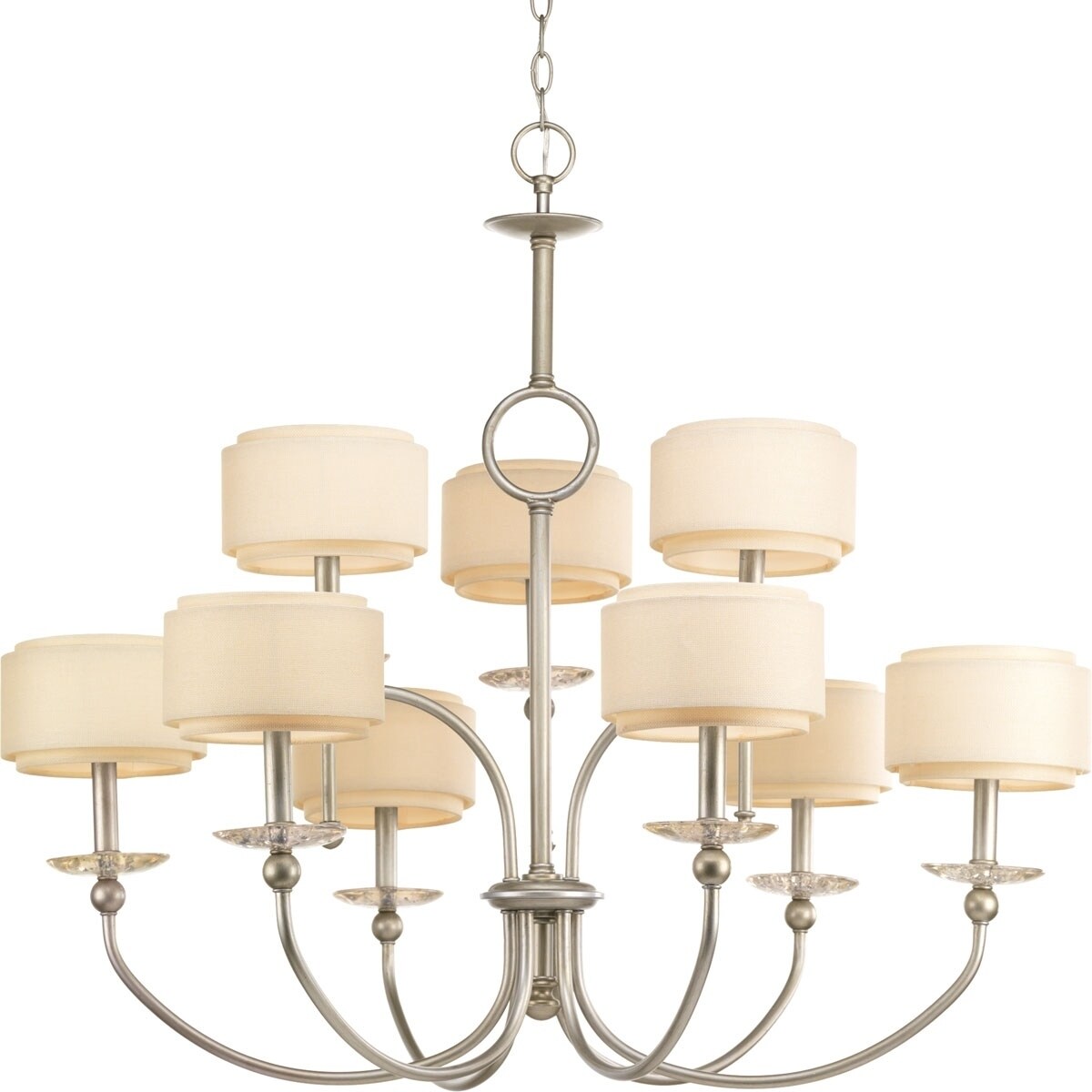 Progress Lighting Ashbury Collection 9-Light 2-Tier Silver Ridge Chandelier Lighting Fixture - N/A (Ashbury 9-light 2-tier Silver Ridge Chandelier) - Chandeliers For Bedrooms by Overstock.com