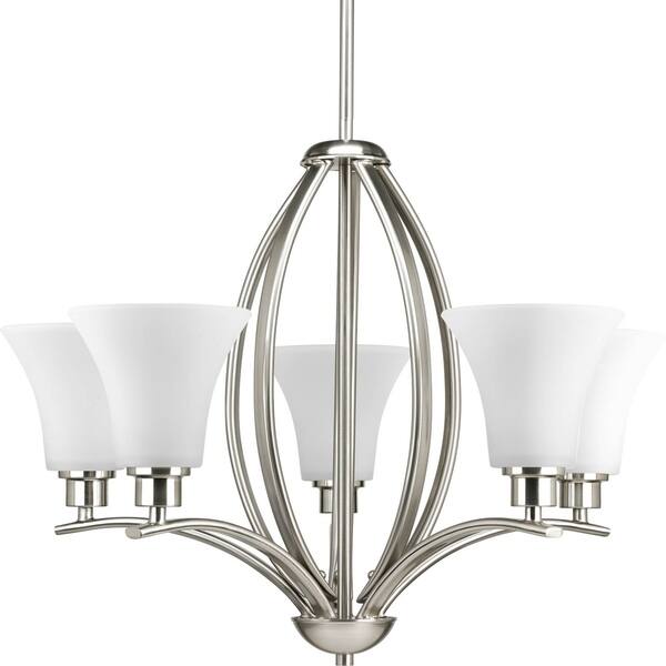 Progress Lighting Joy Collection 5-Light Brushed Nickel Etched White Inside Glass Traditional Chandelier Light