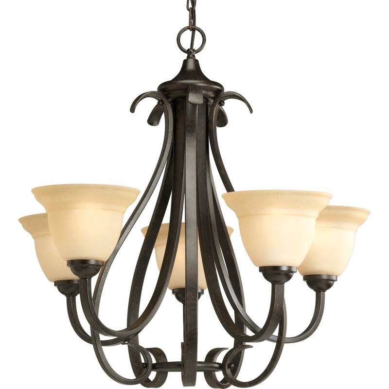 Torino Collection 5-Light Forged Bronze Tea-Stained Glass Transitional Chandelier Light - N/A