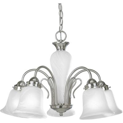 Bedford Collection 5-Light Brushed Nickel Etched Alabaster Glass Traditional Chandelier Light